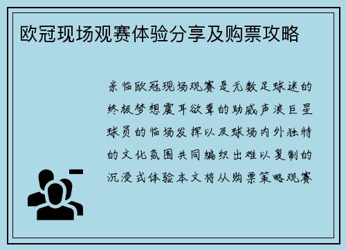 欧冠现场观赛体验分享及购票攻略